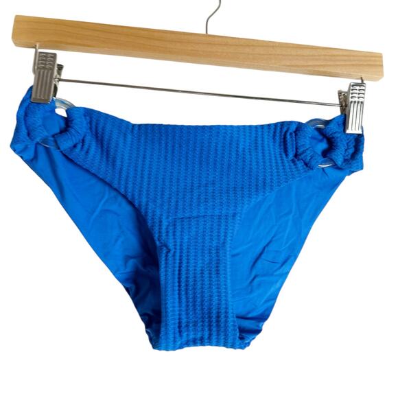Becca Jocelyn Blue Ribbed O-Ring Two Piece Bikini Swimsuit Set Size Small - Picture 4 of 15